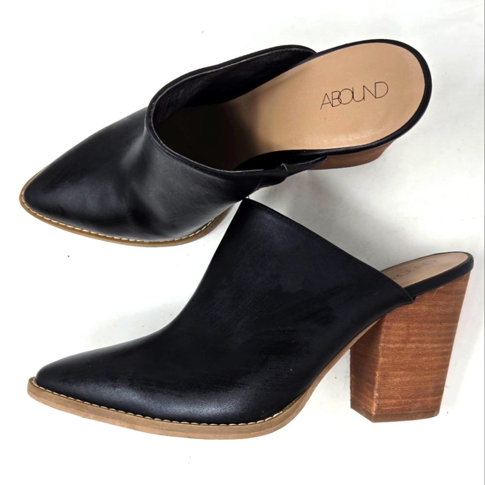 ABOUND Pointed Black Block Heels Open Back Slip On Women’s Size 8 1/2M